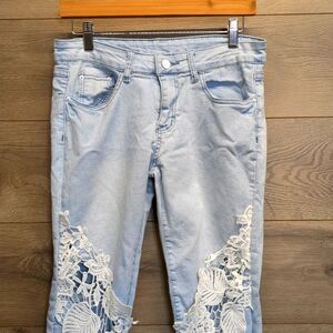 No Brand Lace-Embellished Stretchy Skinny Jeans Women's Size Medium